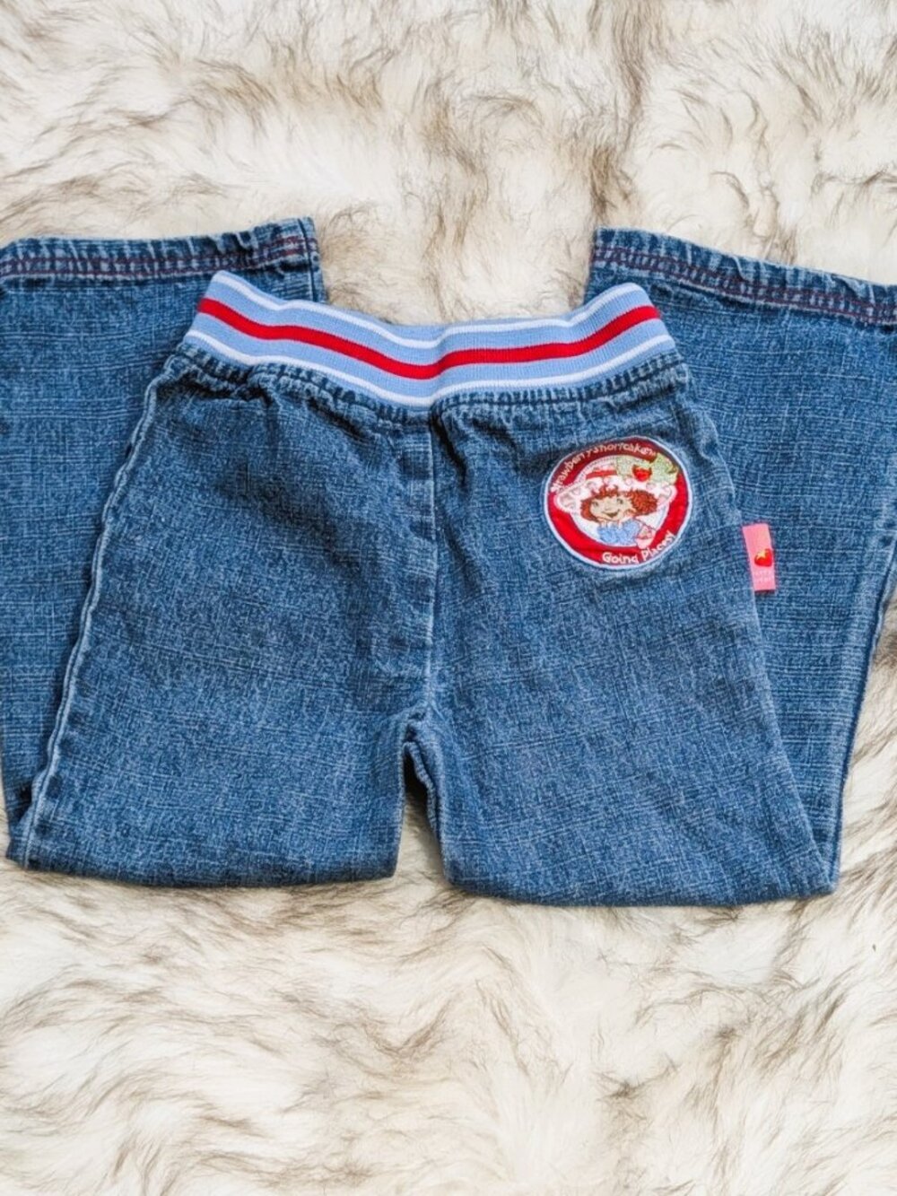 Vintage 2004 Y2K Strawberry Shortcake Going Places Pull On Blue Denim Jeans 5T